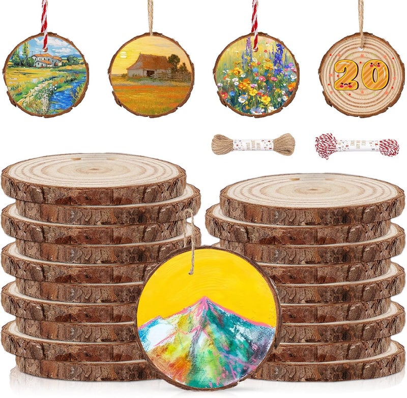 Timburst 20 Pcs Wooden Discs for Crafts, 3.5''-4'' Wood Circles for Crafts, Wood Slices for Painting DIY Christmas Ornaments Party Wall Home Wedding Decor - Image 1